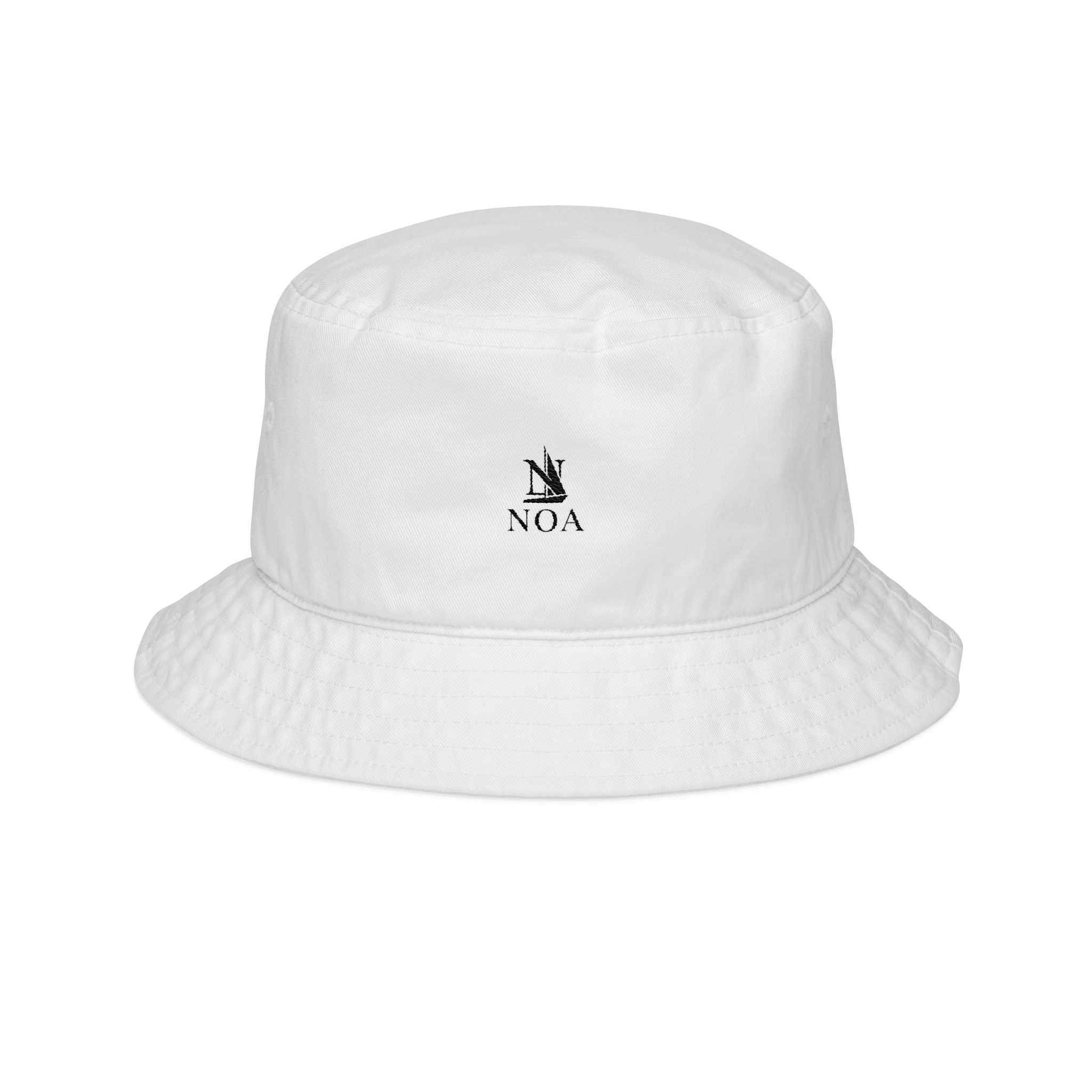NOA Logo Bucket Hat | Minimalist White Cotton Sun Hat